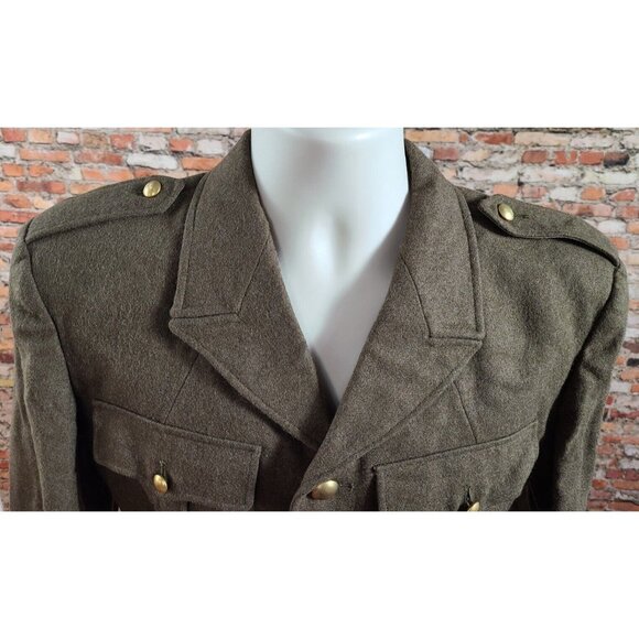 French Military Ike Style 1958 Olive Wool Jacket Gold Buttons 14 Delrieu Lyon - Picture 4 of 14